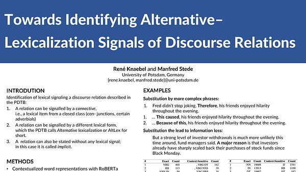 Towards Identifying Alternative-Lexicalization Signals of Discourse Relations