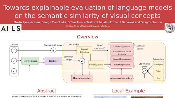 Towards explainable evaluation of language models on the semantic similarity of visual concepts