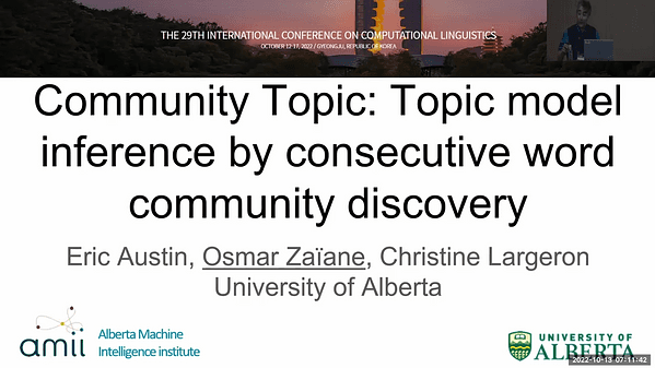 Community Topic: Topic model inference by consecutive word community discovery