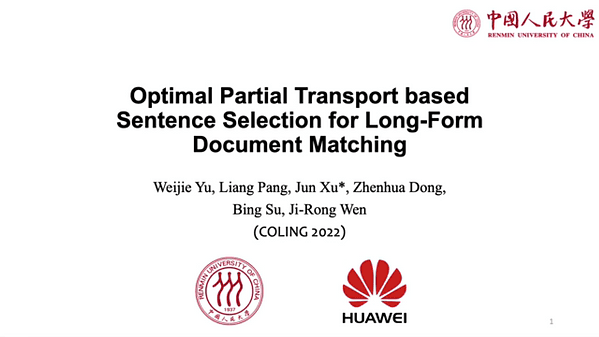 Optimal Partial Transport based Sentence Selection for Long-form Document Matching