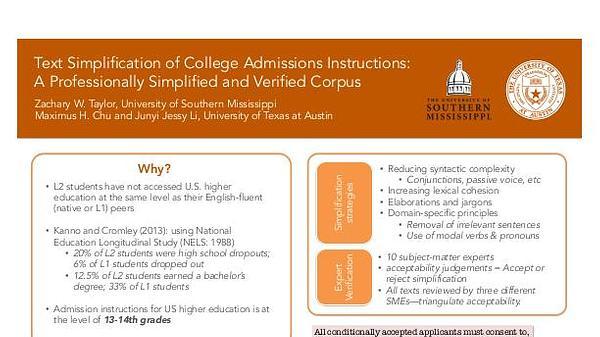 Text Simplification of College Admissions Instructions: A Professionally Simplified and Verified Corpus