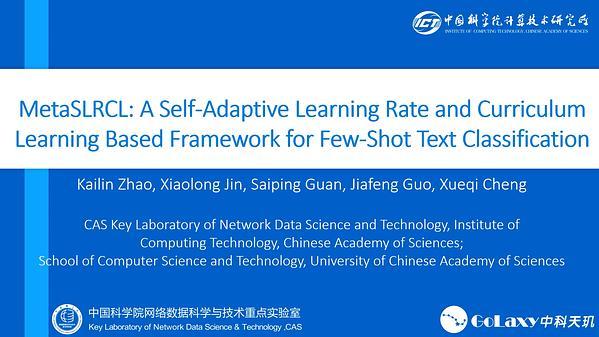 MetaSLRCL: A Self-Adaptive Learning Rate and Curriculum Learning Based Framework for Few-Shot Text Classification