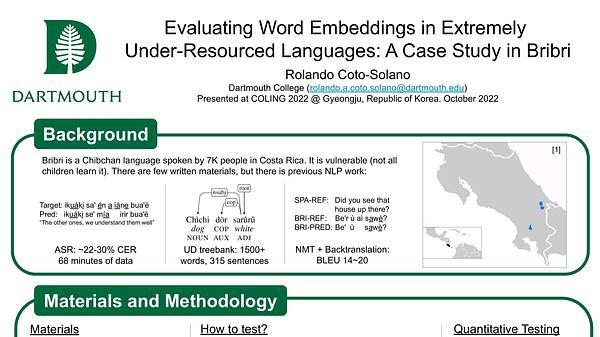 Evaluating Word Embeddings in Extremely Under-Resourced Languages: A Case Study in Bribri