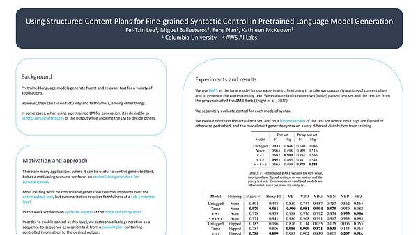 Using Structured Content Plans for Fine-grained Syntactic Control in Pretrained Language Model Generation