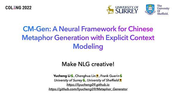CM-Gen: A Neural Framework for Chinese Metaphor Generation with Explicit Context Modelling