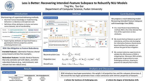 Less is Better: Recovering Intended-Feature Subspace to Robustify NLU Models