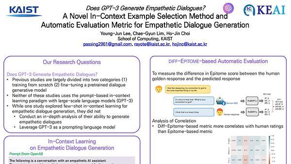 Does GPT-3 Generate Empathetic Dialogues? A Novel In-Context Example Selection Method and Automatic Evaluation Metric for Empathetic Dialogue Generation