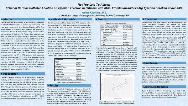 Not Too Late To Ablate: Effect of Cardiac Catheter Ablation on Ejection Fraction in Patients with Atrial Fibrillation and Pre-Op Ejection Fraction under 50%