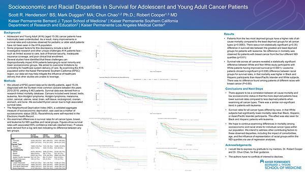 Socioeconomic and Racial Disparities in Survival for Adolescent and Young Adult Cancer Patients