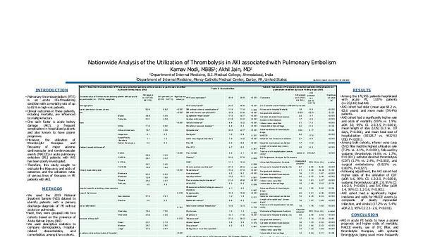 Nationwide Analysis of the Utilization of Thrombolysis in AKI associated with Pulmonary Embolism