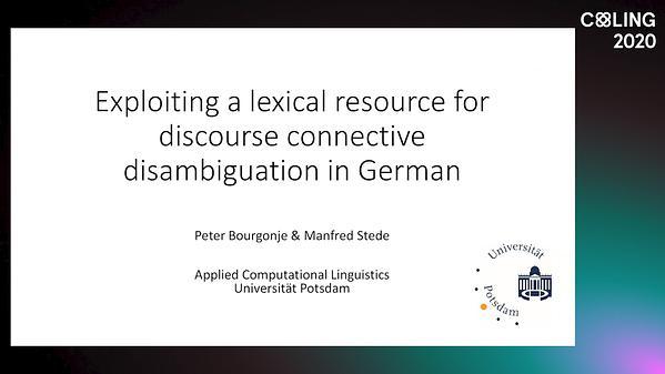 Exploiting a lexical resource for discourse connective disambiguation in German