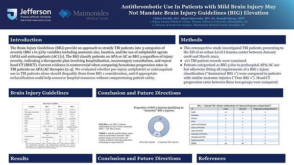 Antithrombotic Use In Patients with Mild Brain Injury May Not Mandate Brain Injury Guidelines (BIG) Elevation