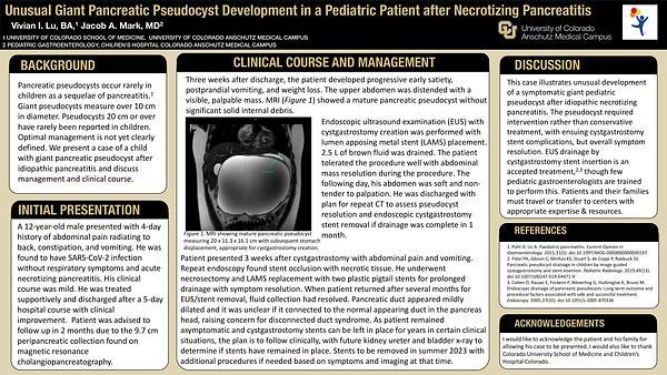 Unusual Giant Pancreatic Pseudocyst Development in a Pediatric Patient after Necrotizing Pancreatitis