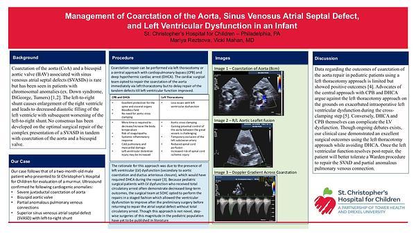Management of Coarctation of the Aorta, Sinus Venosus Atrial Septal Defect, and Left Ventricular Dysfunction in an Infant