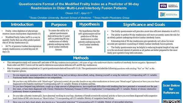 Questionnaire Format of the Modified Frailty Index as a Predictor of 90-Day Readmission in Multi-Level Lumbar Interbody Fusion Patients
