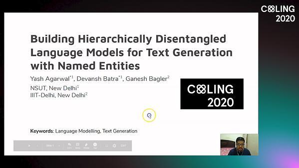 Building Hierarchically Disentangled Language Models for Text
Generation with Named Entities