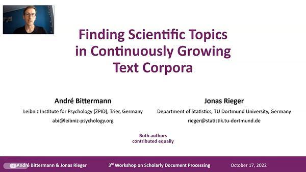 Finding Scientific Topics in Continuously Growing Text Corpora