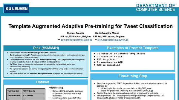 Template Augmented Adaptive Pre-training for Tweet Classification