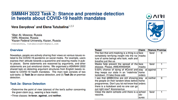 SMM4H Task 2: Stance and premise detection in tweets about COVID-19 health mandates