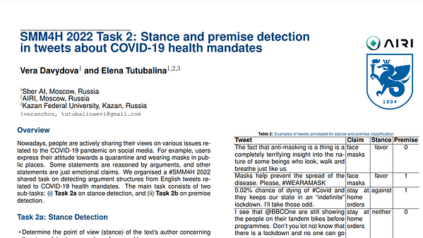 SMM4H Task 2: Stance and premise detection in tweets about COVID-19 health mandates