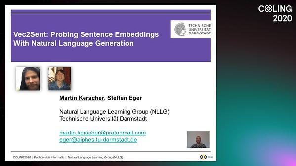Vec2Sent: Probing Sentence Embeddings With Natural Language Generation