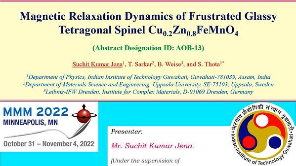 Magnetic Relaxation Dynamics of Frustrated Glassy Tetragonal Spinel Cu0.2Zn0.8FeMnO4