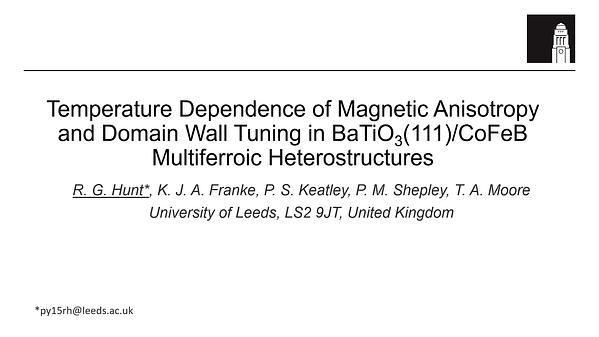 Temperature Dependence of Magnetic Anisotropy and Domain Tuning in BaTiO3(111)/CoFeB Multiferroic Heterostructures