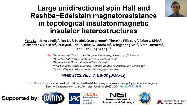 Large unidirectional spin Hall and Rashba−Edelstein magnetoresistance in topological insulator/magnetic insulator heterostructures