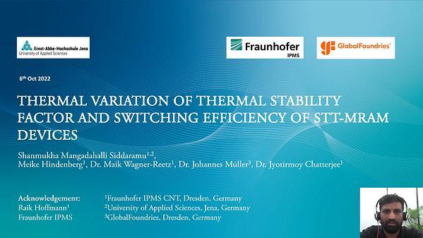 Thermal Variation of Thermal Stability Factor and Switching Efficiency of STT MRAM Devices