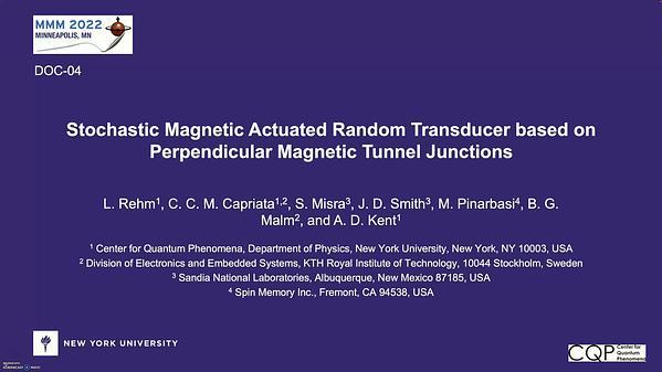 Stochastic Magnetic Actuated Random Transducer Devices based on Perpendicular Magnetic Tunnel Junctions