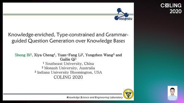 Knowledge-enriched, Type-constrained and Grammar-guided Question Generation over Knowledge Bases