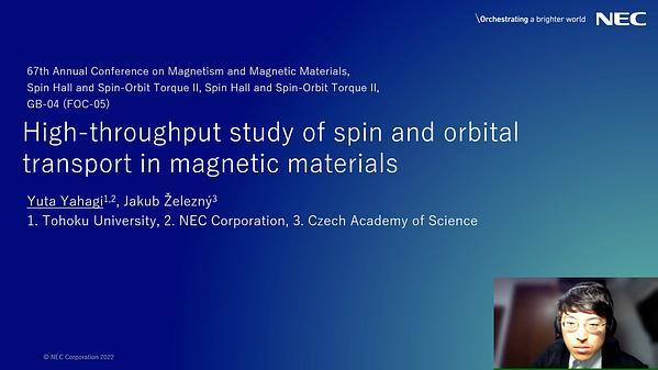 High throughput study of spin and orbital transport in magnetic materials