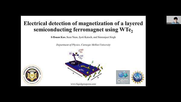 Electrical detection of magnetization of a layered semiconducting ferromagnet using WTe2