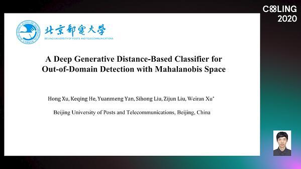 A Deep Generative Distance-Based Classifier for Out-of-Domain Detection with Mahalanobis Space