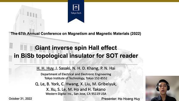 Giant inverse spin Hall effect in BiSb topological insulator for SOT reader