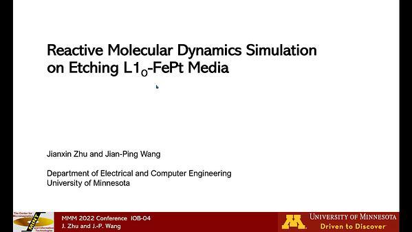 Reactive Molecular Dynamics Modeling of Plasma Etching of L10 FePt Magnetic Media