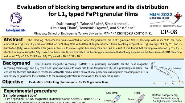 Evaluation of blocking temperature and its distribution for L10 typed FePt granular films
