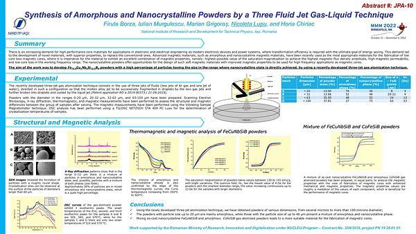 Synthesis of Amorphous and Nanocrystalline Powders by a Three Jet Gas Liquid Technique