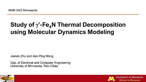 Simulation of Thermal Decomposition of γ’ Fe4N using Molecular Dynamics Method