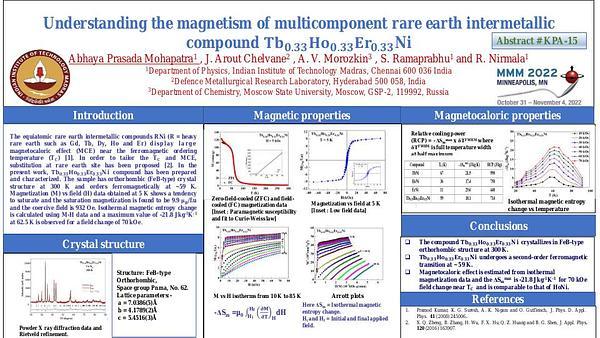Understanding the magnetism of multicomponent rare earth intermetallic compound Tb0.33Ho0.33Er0.33Ni