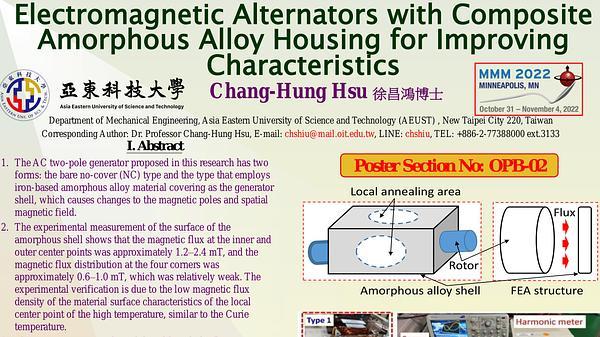 Electromagnetic Alternators with Composite Amorphous Alloy Housing for Improving Characteristics