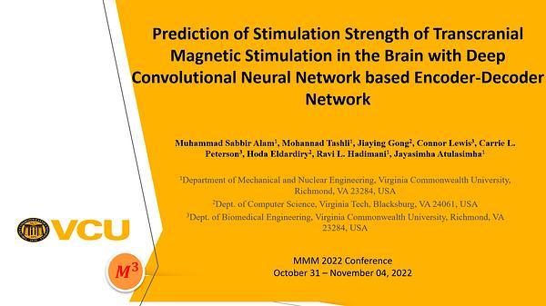 Prediction of Stimulation Strength of Transcranial Magnetic Stimulation in the Brain with Deep Convolutional Neural Network based Encoder Decoder Network