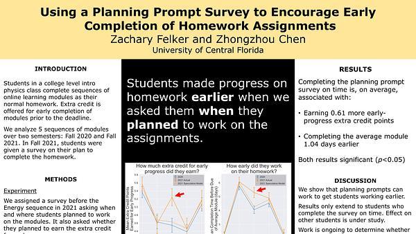 Using a Planning Prompt Survey to Encourage Early Completion of Homework Assignments