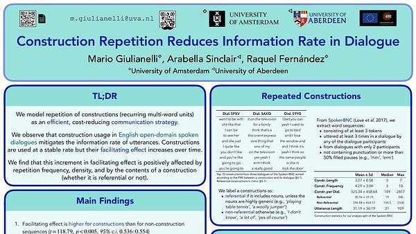 Construction Repetition Reduces Information Rate in Dialogue