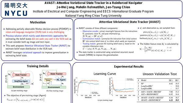 AVAST: Attentive Variational State Tracker in a Reinforced Navigator