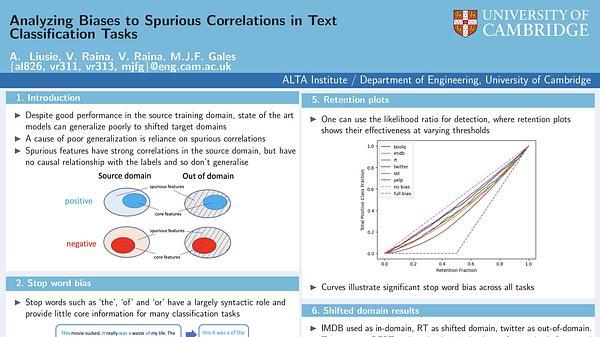 Analyzing Biases to Spurious Correlations in Text Classification Tasks