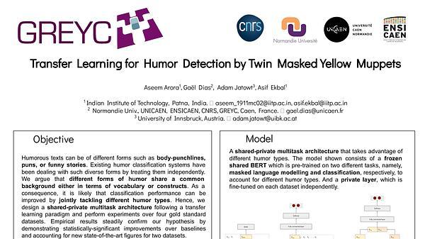 Transfer Learning for Humor Detection by Twin Masked Yellow Muppets