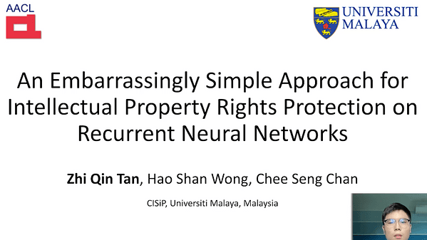 An Embarrassingly Simple Approach for Intellectual Property Rights Protection on Recurrent Neural Networks