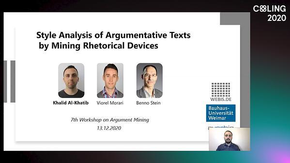Style Analysis of Argumentative Texts by Mining Rhetorical Devices