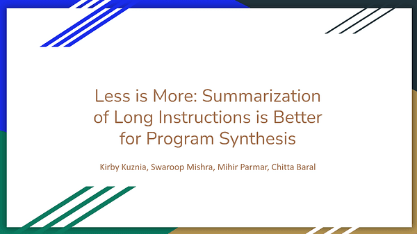 Less is More: Summary of Long Instructions is Better for Program Synthesis